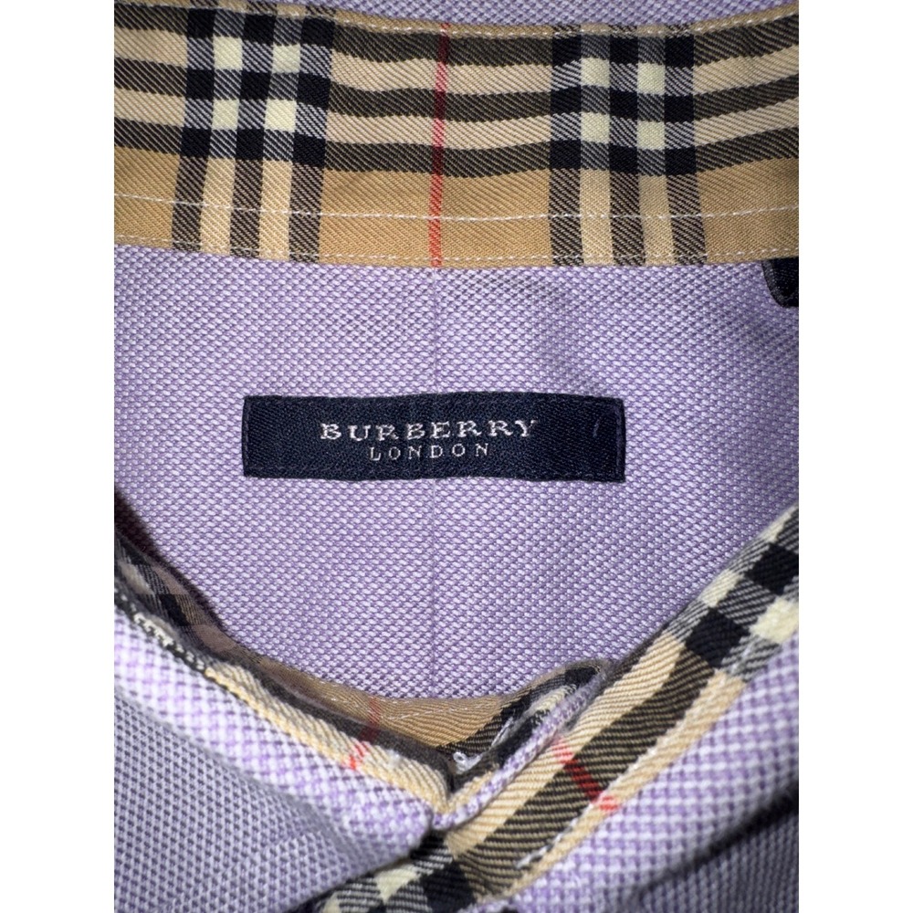 Burberry London Mens Lavender Oxford Shirt Nova Check Flip Cuff Size 17 L USA - Picture 4 of 8